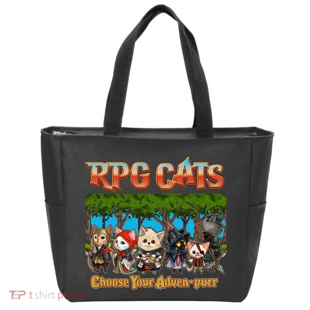 Funny Cute RPG Cats Choose Your Advenpurr Zip Tote Bag