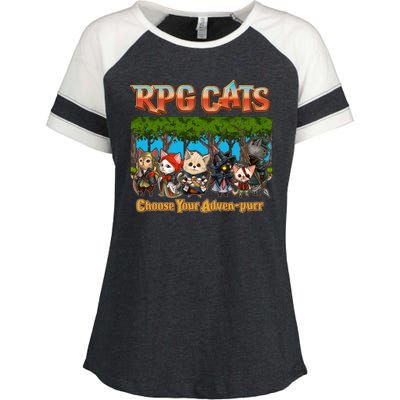 Funny Cute RPG Cats Choose Your Advenpurr Enza Ladies Jersey Colorblock Tee