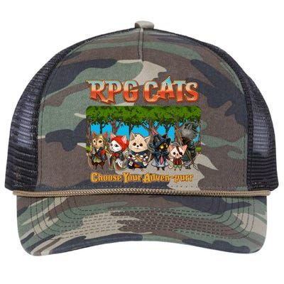 Funny Cute RPG Cats Choose Your Advenpurr Retro Rope Trucker Hat Cap