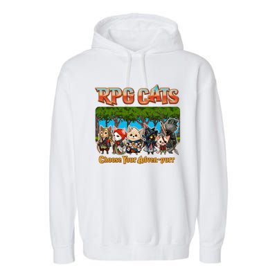 Funny Cute RPG Cats Choose Your Advenpurr Garment-Dyed Fleece Hoodie