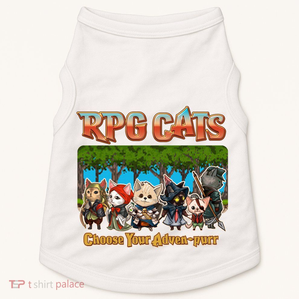Funny Cute RPG Cats Choose Your Advenpurr Doggie Tank