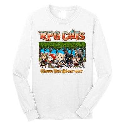 Funny Cute RPG Cats Choose Your Advenpurr Long Sleeve Shirt