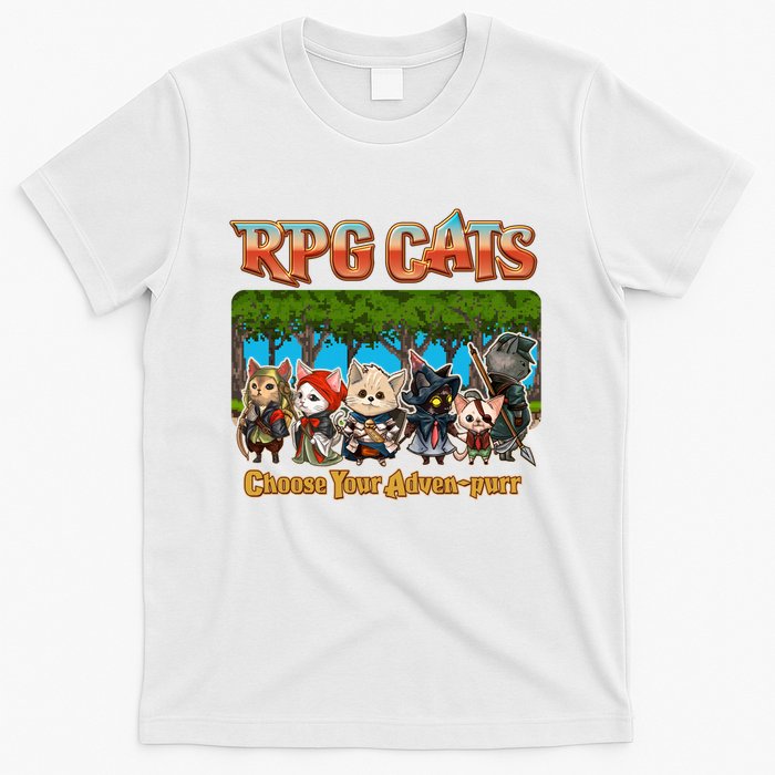 Funny Cute RPG Cats Choose Your Advenpurr T-Shirt