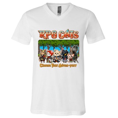 Funny Cute RPG Cats Choose Your Advenpurr V-Neck T-Shirt
