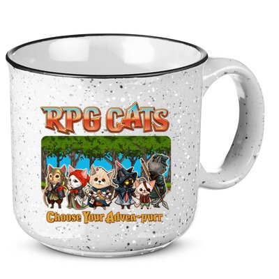 Funny Cute RPG Cats Choose Your Advenpurr 15oz Campfire Ceramic Mug