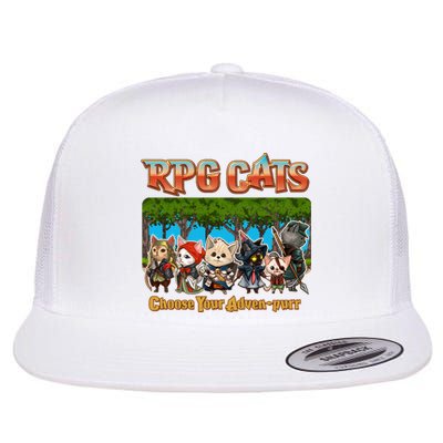 Funny Cute RPG Cats Choose Your Advenpurr Flat Bill Trucker Hat