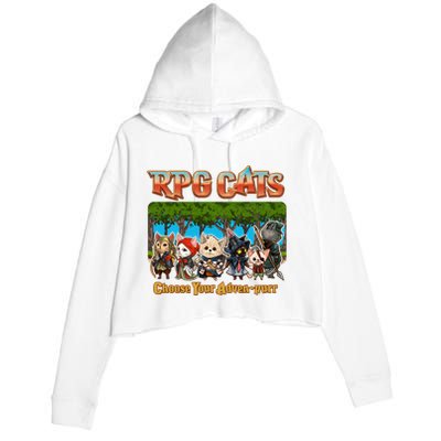 Funny Cute RPG Cats Choose Your Advenpurr Crop Fleece Hoodie