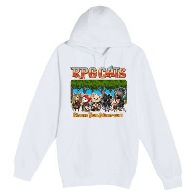 Funny Cute RPG Cats Choose Your Advenpurr Premium Pullover Hoodie