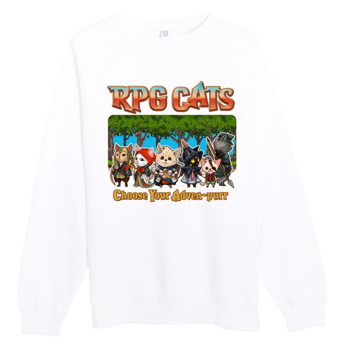 Funny Cute RPG Cats Choose Your Advenpurr Premium Crewneck Sweatshirt