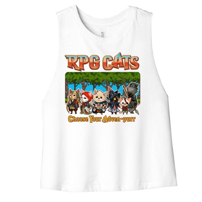 Funny Cute RPG Cats Choose Your Advenpurr Women's Racerback Cropped Tank