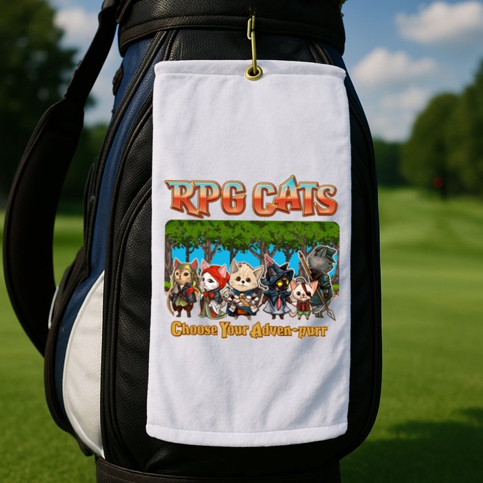 Funny Cute RPG Cats Choose Your Advenpurr Golf Towel