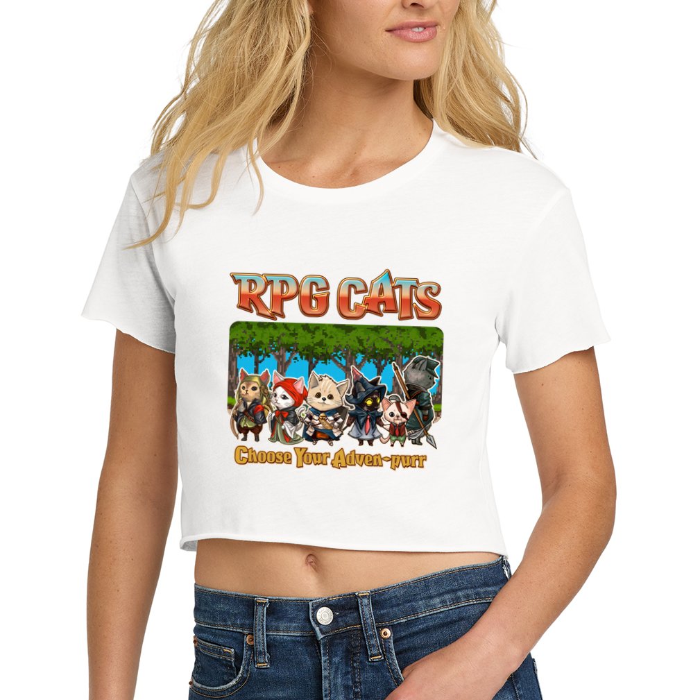Funny Cute RPG Cats Choose Your Advenpurr Crop Top