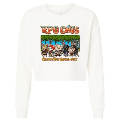 Funny Cute RPG Cats Choose Your Advenpurr Cropped Pullover Crew