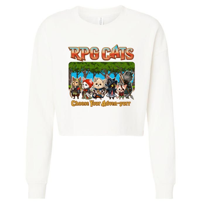 Funny Cute RPG Cats Choose Your Advenpurr Cropped Pullover Crew