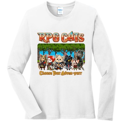 Funny Cute RPG Cats Choose Your Advenpurr Ladies Long Sleeve Shirt