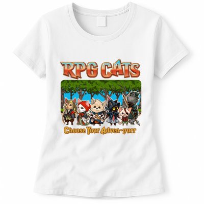 Funny Cute RPG Cats Choose Your Advenpurr Womens T-Shirt