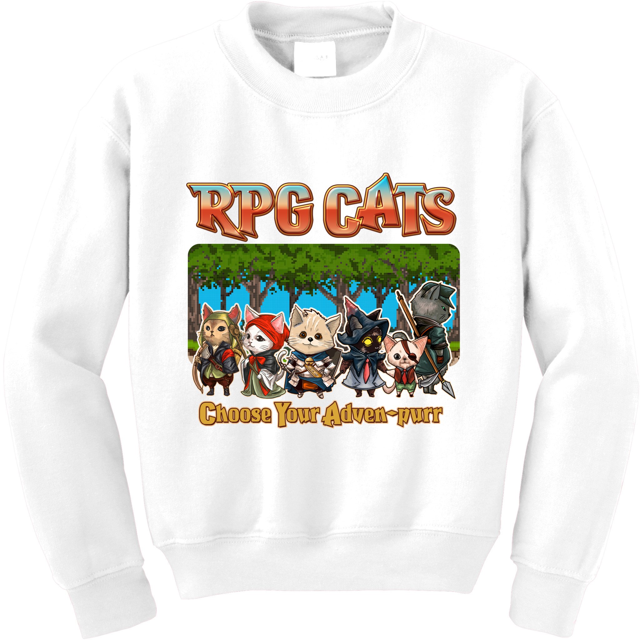 Funny Cute RPG Cats Choose Your Advenpurr Kids Sweatshirt