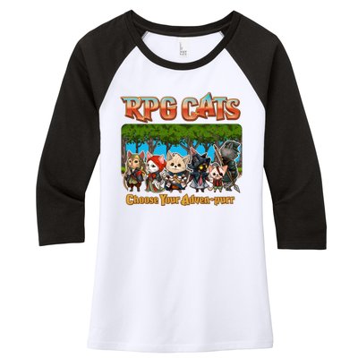 Funny Cute RPG Cats Choose Your Advenpurr Women's Tri-Blend 3/4-Sleeve Raglan Shirt