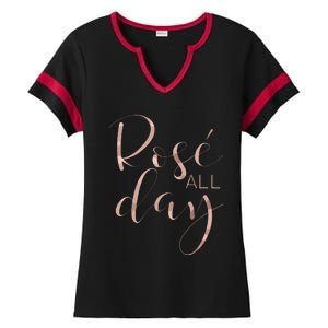 Funny Cute Rose All Day Wine Lover Gift Ladies Halftime Notch Neck Tee