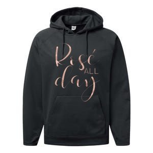 Funny Cute Rose All Day Wine Lover Gift Performance Fleece Hoodie