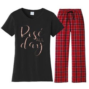 Funny Cute Rose All Day Wine Lover Gift Women's Flannel Pajama Set