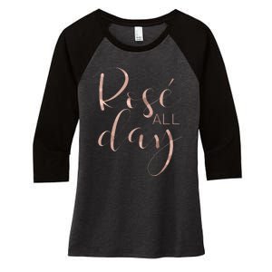 Funny Cute Rose All Day Wine Lover Gift Women's Tri-Blend 3/4-Sleeve Raglan Shirt