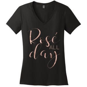 Funny Cute Rose All Day Wine Lover Gift Women's V-Neck T-Shirt