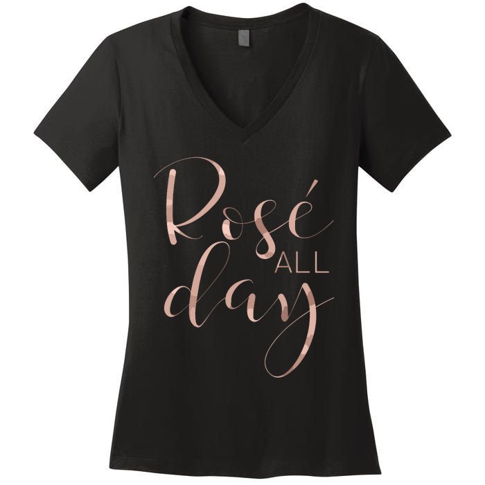 Funny Cute Rose All Day Wine Lover Gift Women's V-Neck T-Shirt