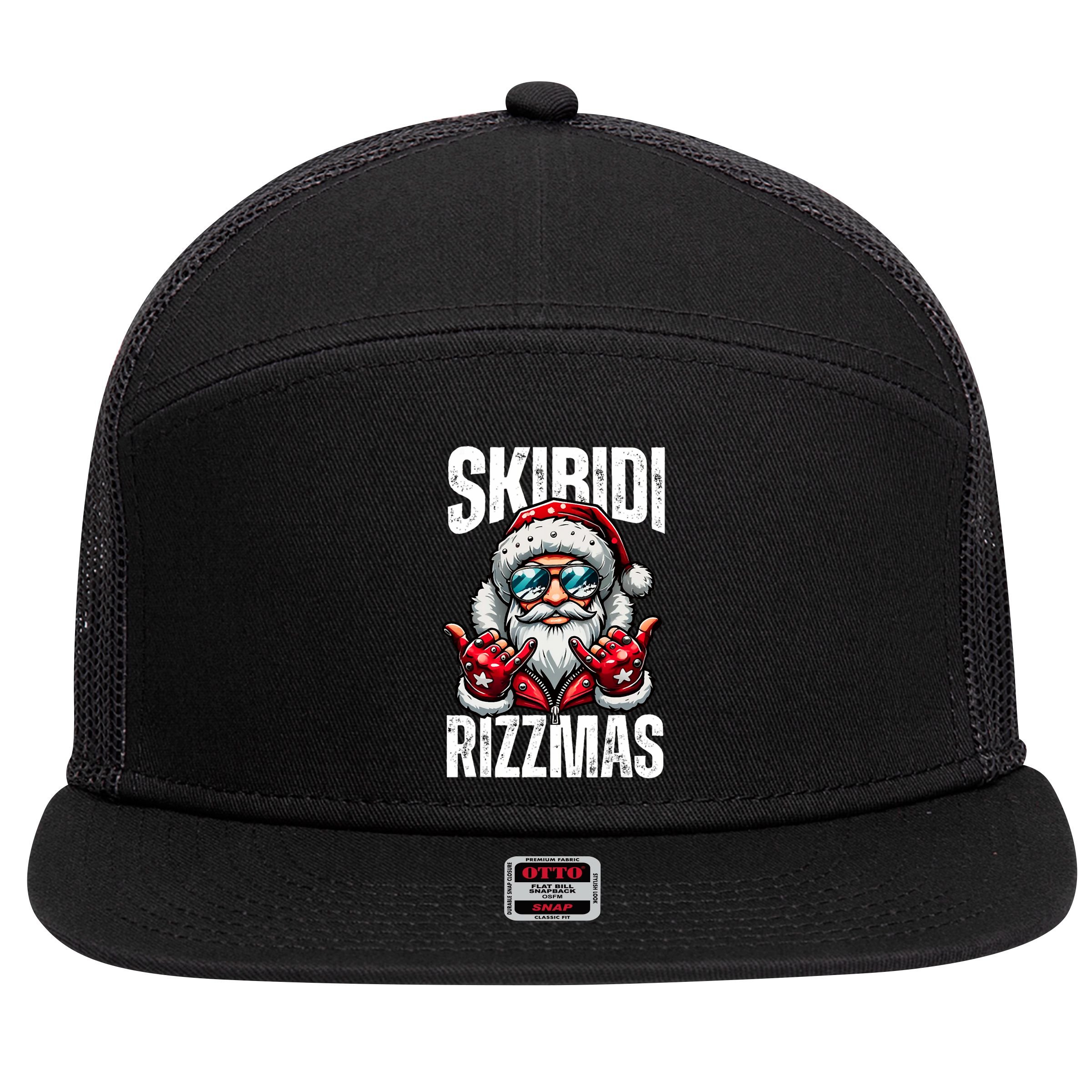 Funny Christmas Rizz Santa Ski Bi Di Rizzmas 7 Panel Mesh Trucker Snapback Hat