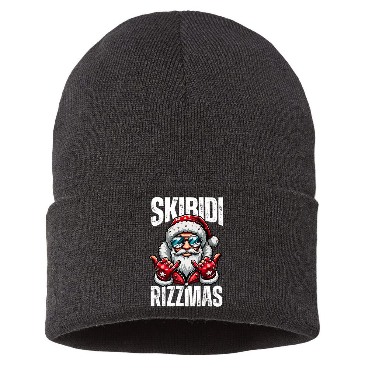 Funny Christmas Rizz Santa Ski Bi Di Rizzmas Sustainable Knit Beanie