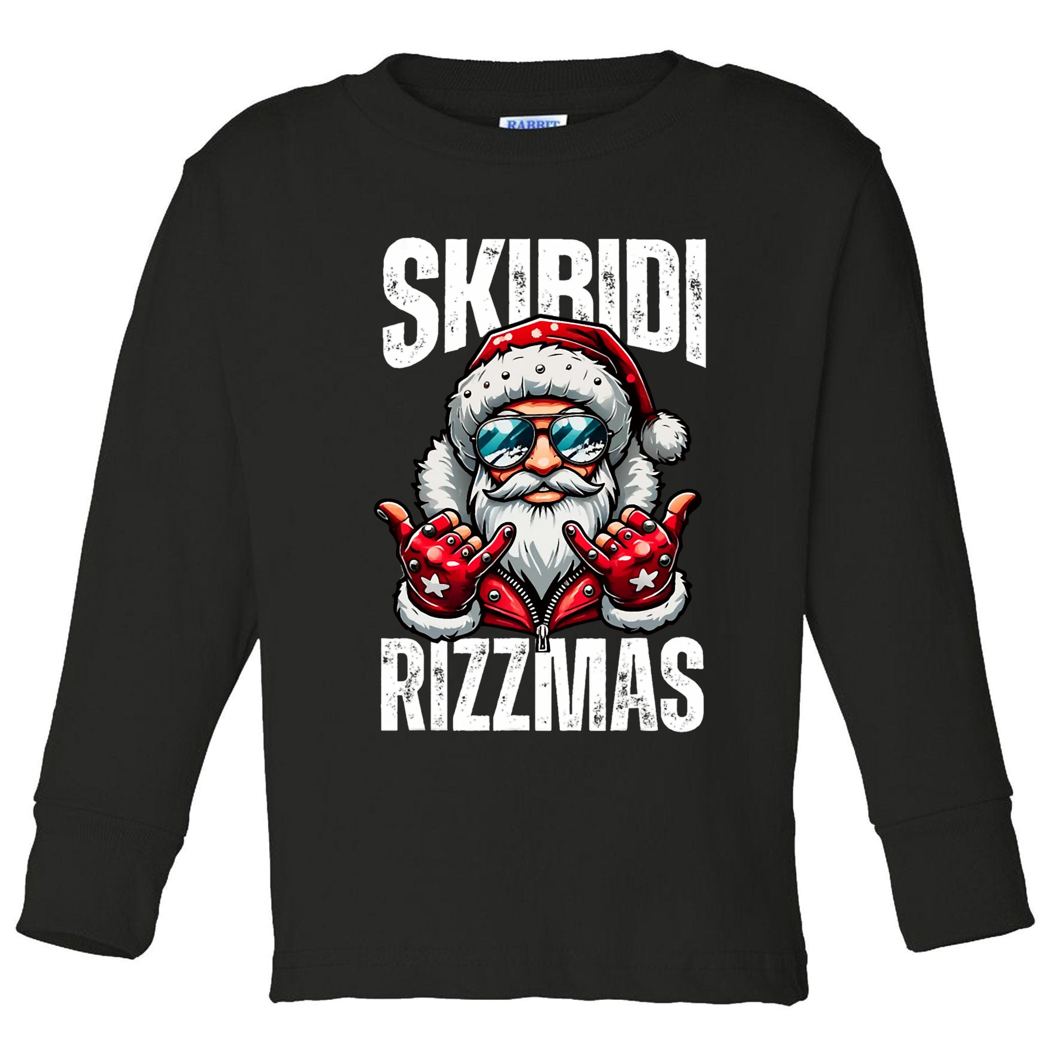Funny Christmas Rizz Santa Ski Bi Di Rizzmas Toddler Long Sleeve Shirt