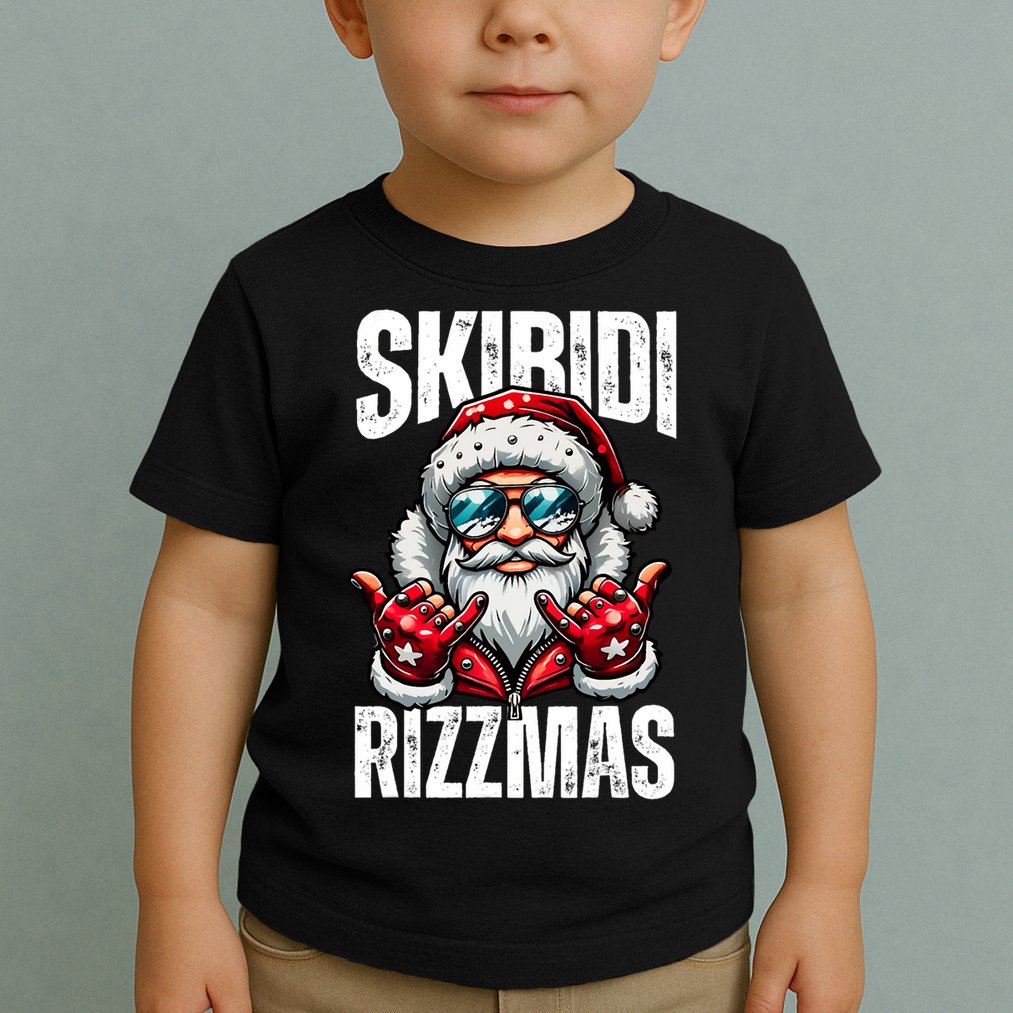 Funny Christmas Rizz Santa Ski Bi Di Rizzmas Toddler T-Shirt