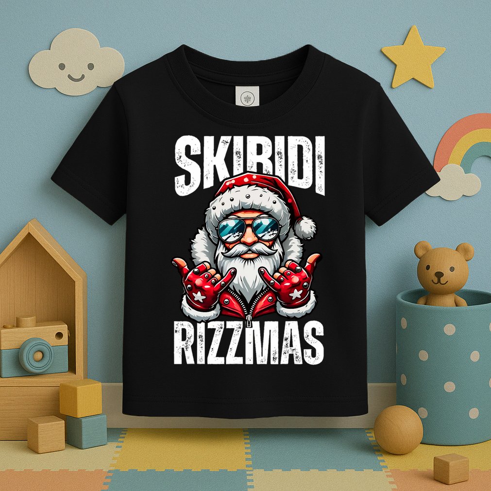 Funny Christmas Rizz Santa Ski Bi Di Rizzmas Toddler T-Shirt