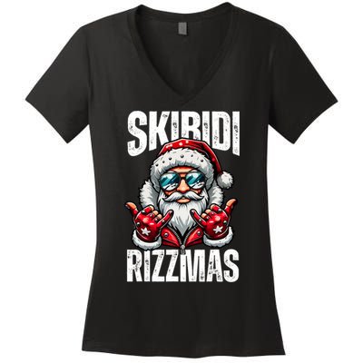 Funny Christmas Rizz Santa Ski Bi Di Rizzmas Women's V-Neck T-Shirt