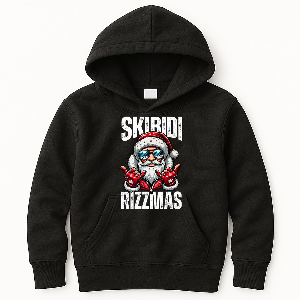 Funny Christmas Rizz Santa Ski Bi Di Rizzmas Kids Hoodie