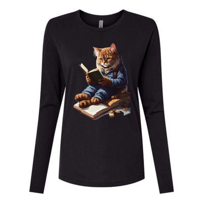 Funny Cats Reading A Book Cat Kitten Lovers Womens Cotton Relaxed Long Sleeve T-Shirt