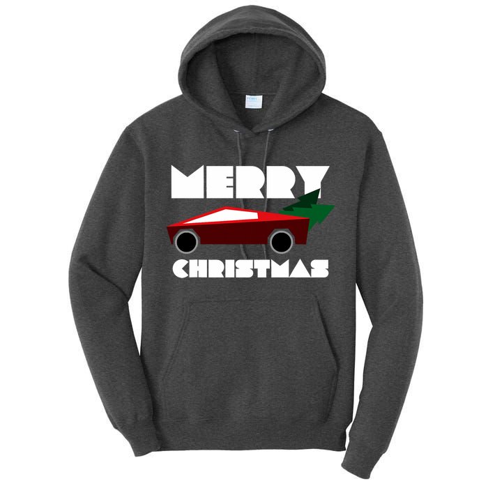 Futuristic Cyber Red Truck Pickup Christmas Tree Tall Hoodie