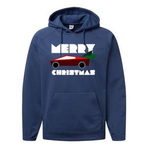 Futuristic Cyber Red Truck Pickup Christmas Tree Performance Fleece Hoodie