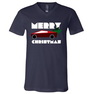 Futuristic Cyber Red Truck Pickup Christmas Tree V-Neck T-Shirt