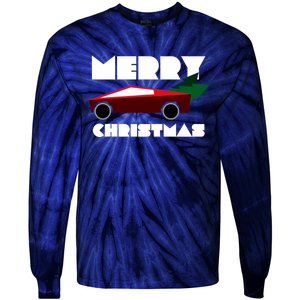 Futuristic Cyber Red Truck Pickup Christmas Tree Tie-Dye Long Sleeve Shirt