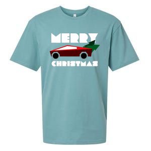 Futuristic Cyber Red Truck Pickup Christmas Tree Sueded Cloud Jersey T-Shirt