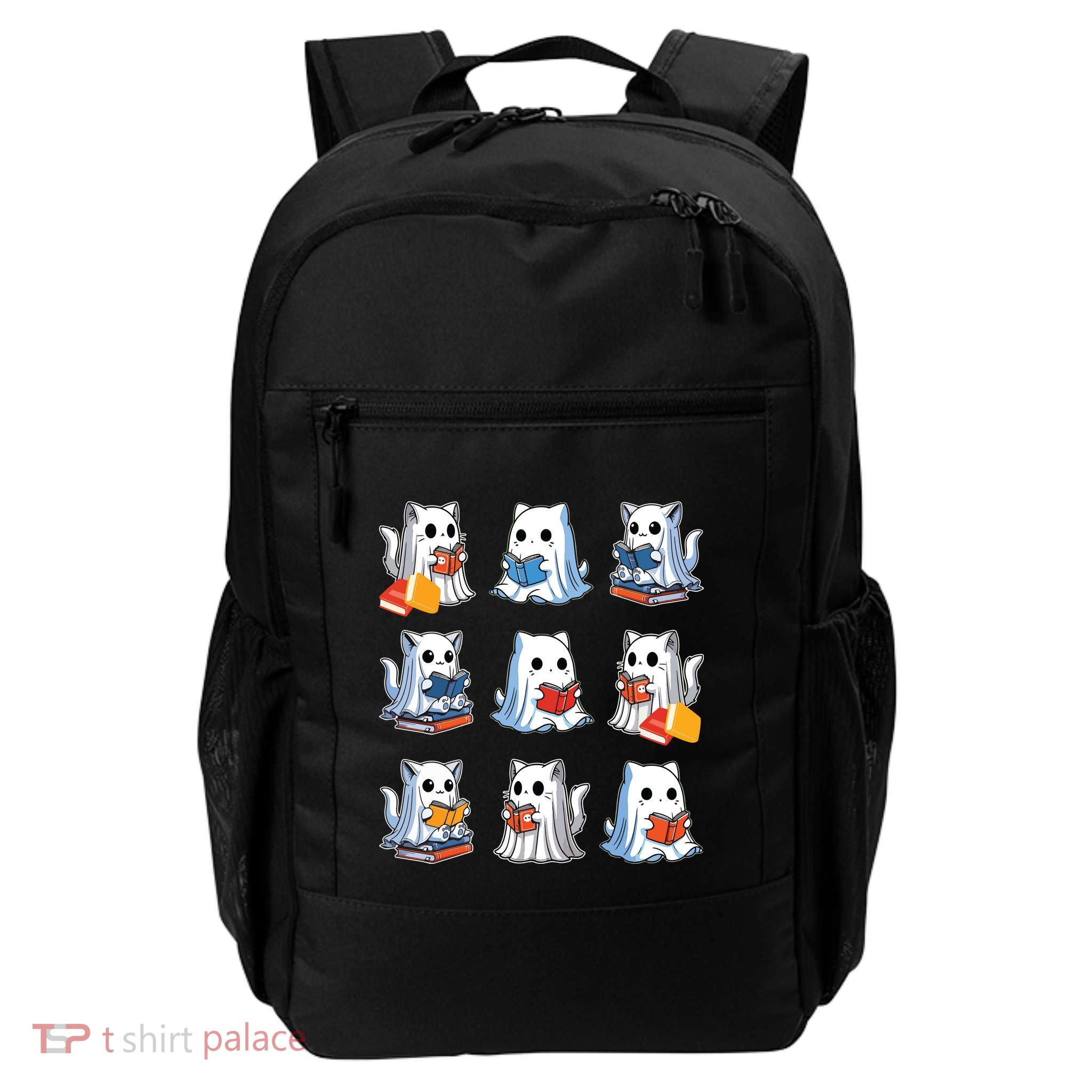 Funny Cats Reading Halloween Cute Cats Ghosts Reading Books Daily Commute Backpack