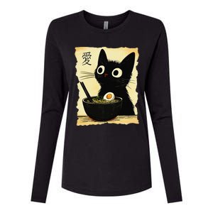 Funny Cat Ramen Japanese Kawaii Anime Cat Womens Cotton Relaxed Long Sleeve T-Shirt