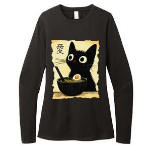 Funny Cat Ramen Japanese Kawaii Anime Cat Womens CVC Long Sleeve Shirt