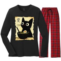 Funny Cat Ramen Japanese Kawaii Anime Cat Women's Long Sleeve Flannel Pajama Set 