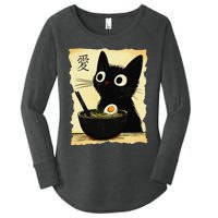 Funny Cat Ramen Japanese Kawaii Anime Cat Women's Perfect Tri Tunic Long Sleeve Shirt