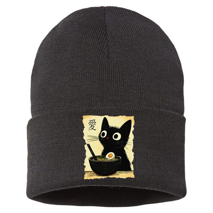 Funny Cat Ramen Japanese Kawaii Anime Cat Sustainable Knit Beanie