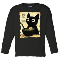 Funny Cat Ramen Japanese Kawaii Anime Cat Toddler Long Sleeve Shirt