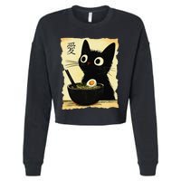 Funny Cat Ramen Japanese Kawaii Anime Cat Cropped Pullover Crew