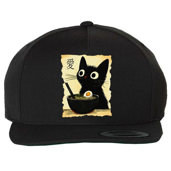 Funny Cat Ramen Japanese Kawaii Anime Cat Wool Snapback Cap